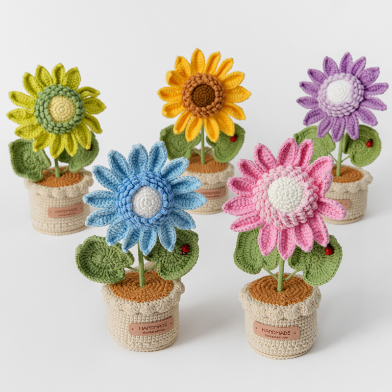 Desk Setup Plant - Creative Woven Large Sunflower Yarn Potted