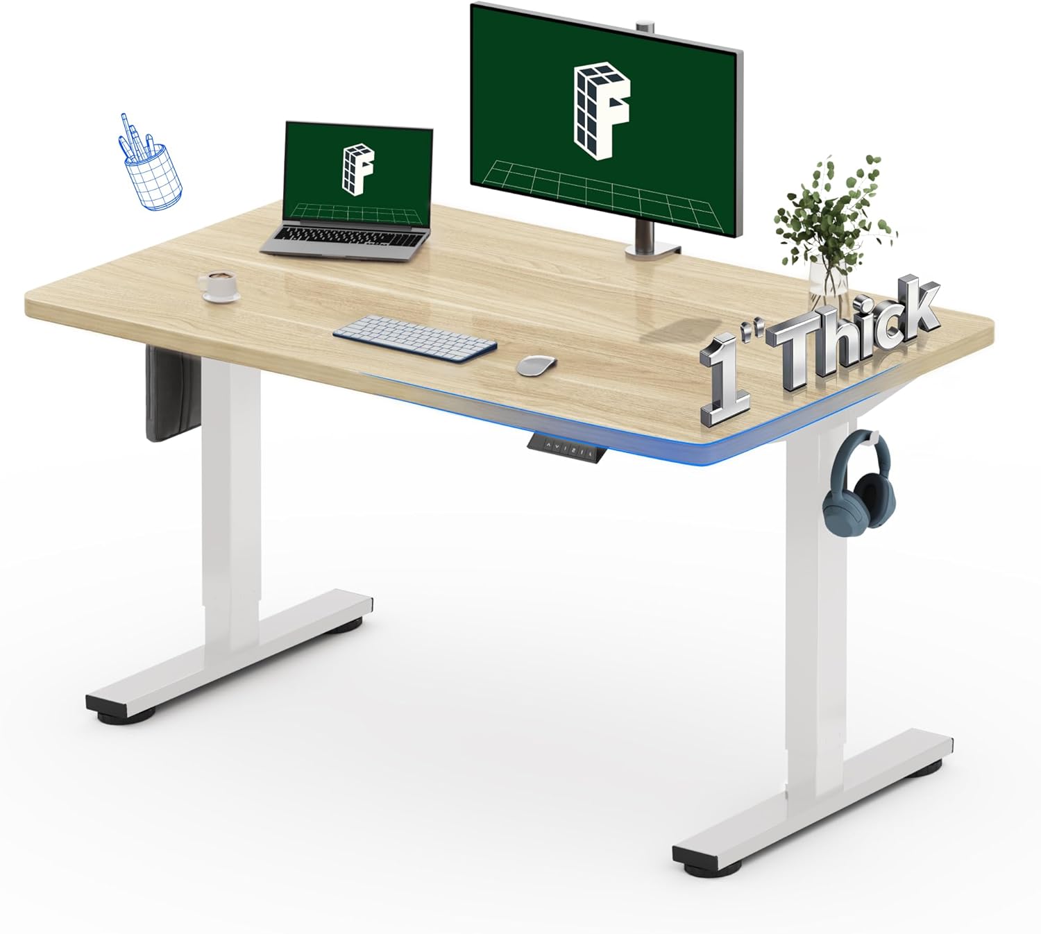 L Shaped Desk Setup - Electric Standing Desk 48x30 Inches, One-Piece