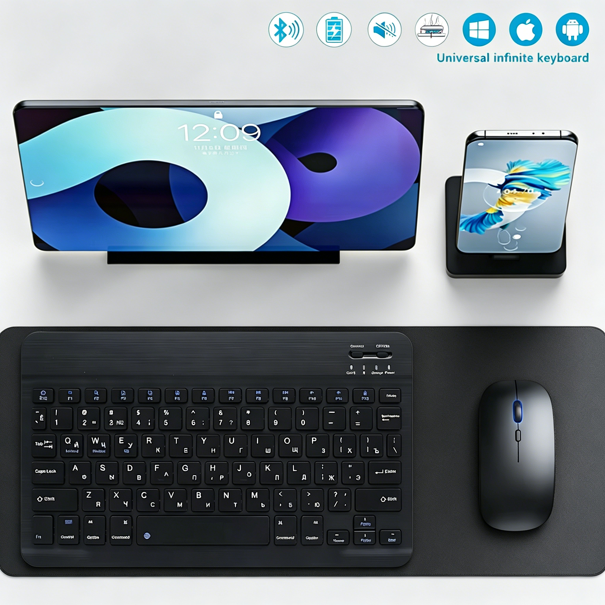 Desk Setup Ipad - Bluetooth Wireless Keyboard Mobile Phone Tablet