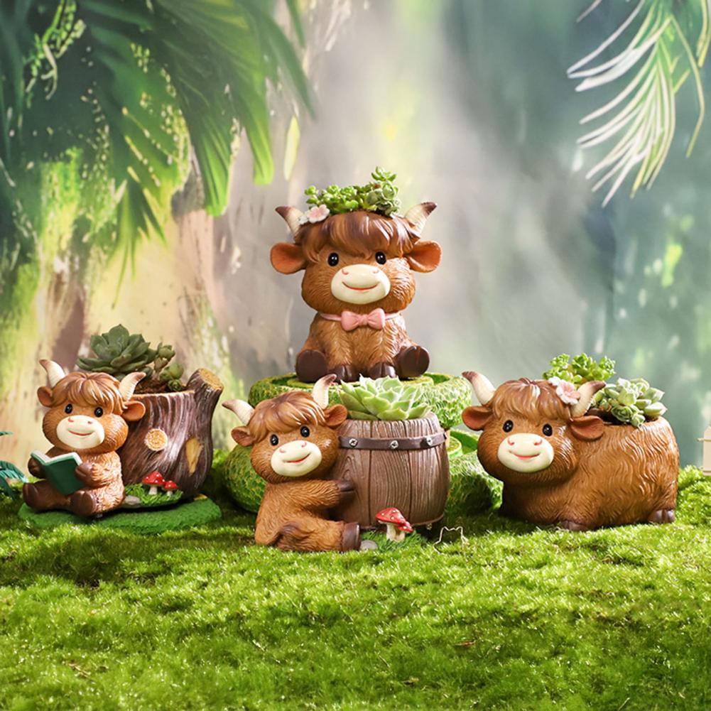Cute Highland Cow Resin Plante - Desk Setup Plant incelemesi ve fiyatı