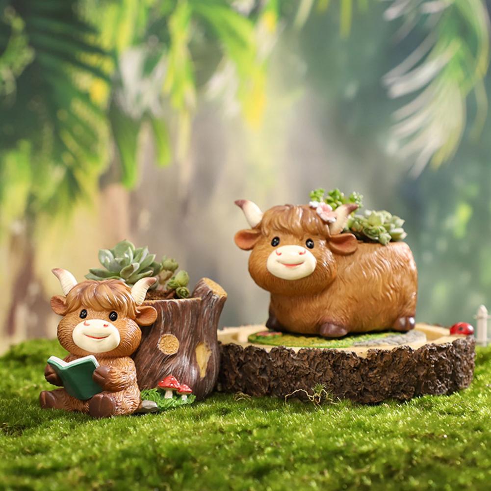 Cute Highland Cow Resin Plante - Desk Setup Plant incelemesi ve fiyatı