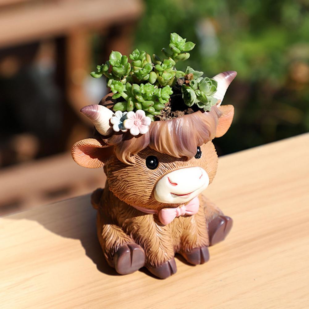 Cute Highland Cow Resin Plante - Desk Setup Plant incelemesi ve fiyatı