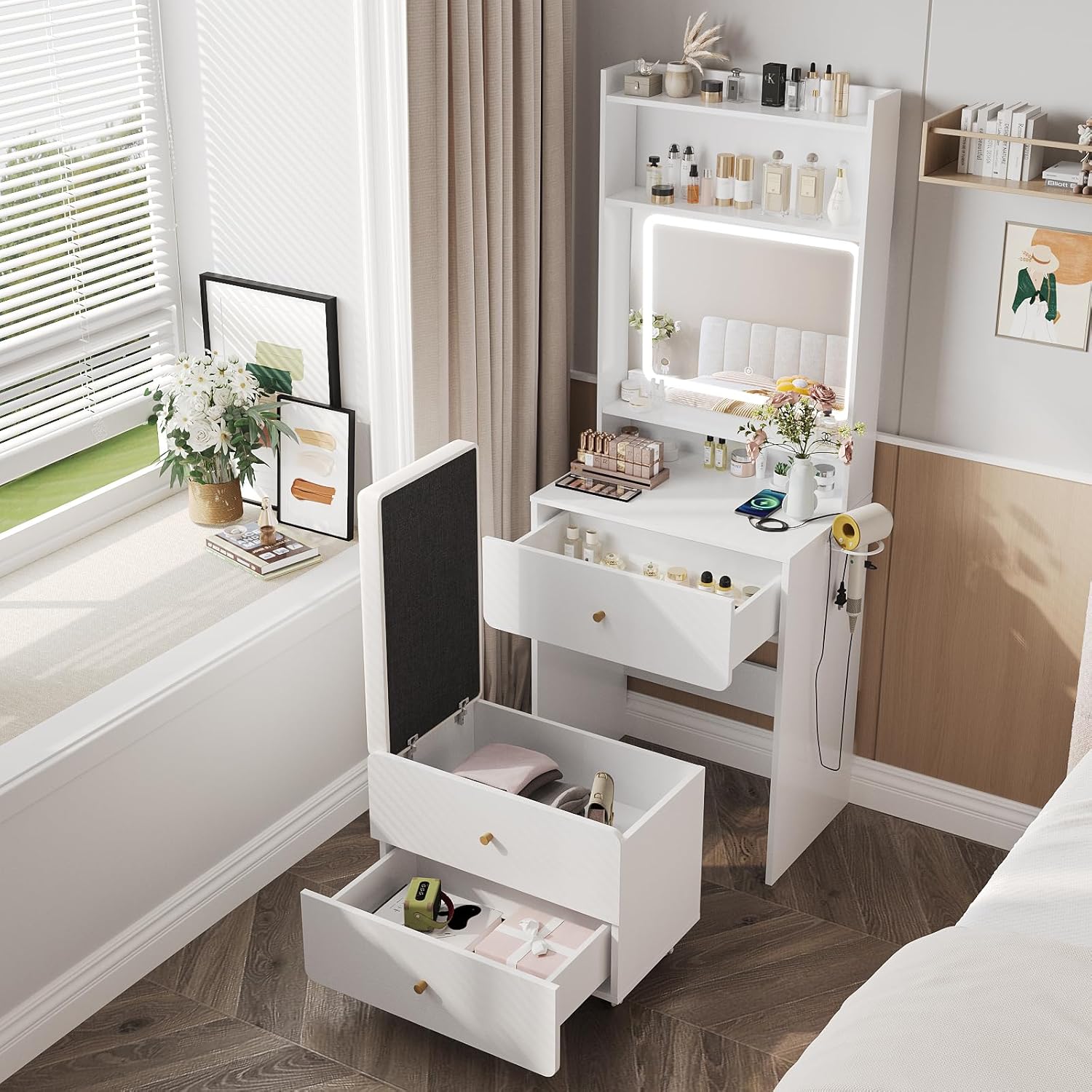 Make Up Vanity Desk with Mirro - Desk Setup White incelemesi ve fiyatı