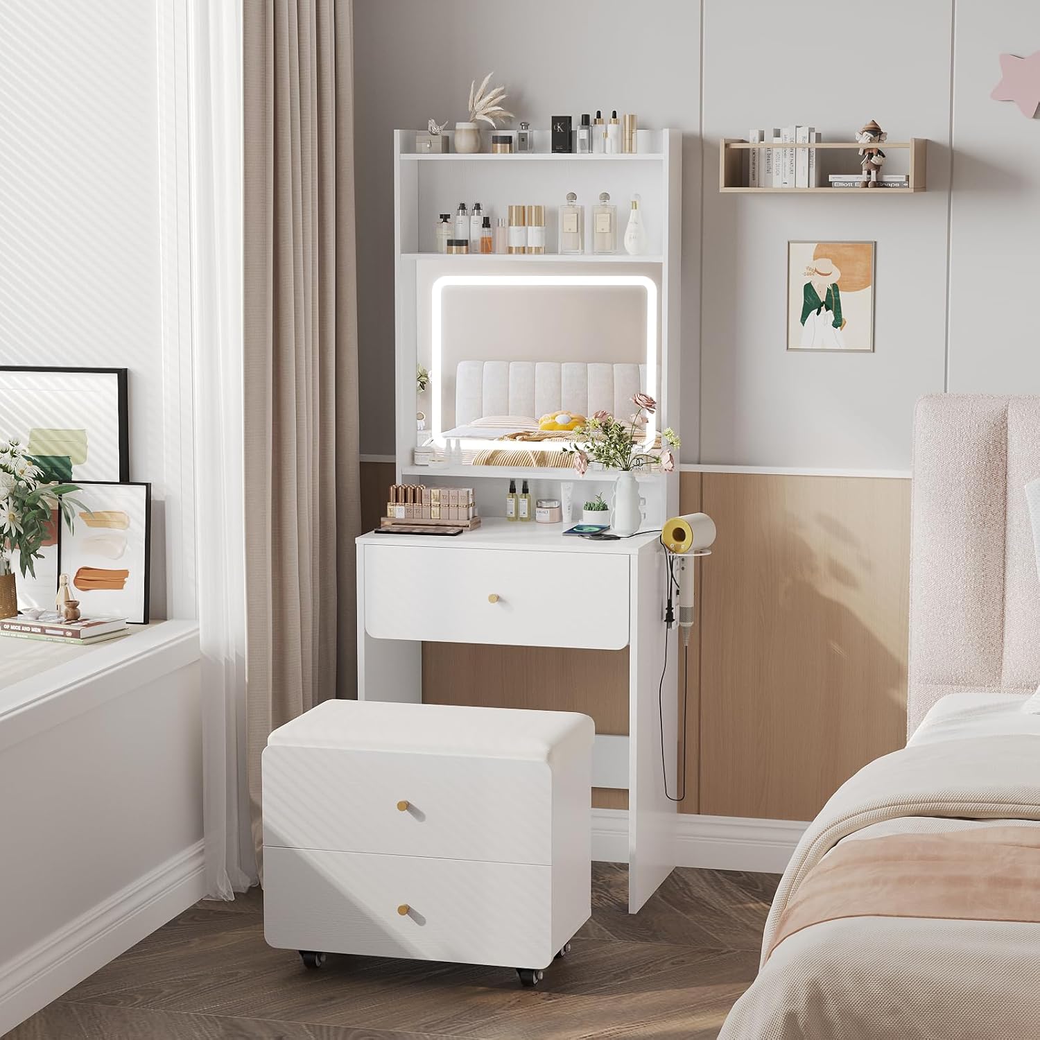 Make Up Vanity Desk with Mirro - Desk Setup White incelemesi ve fiyatı