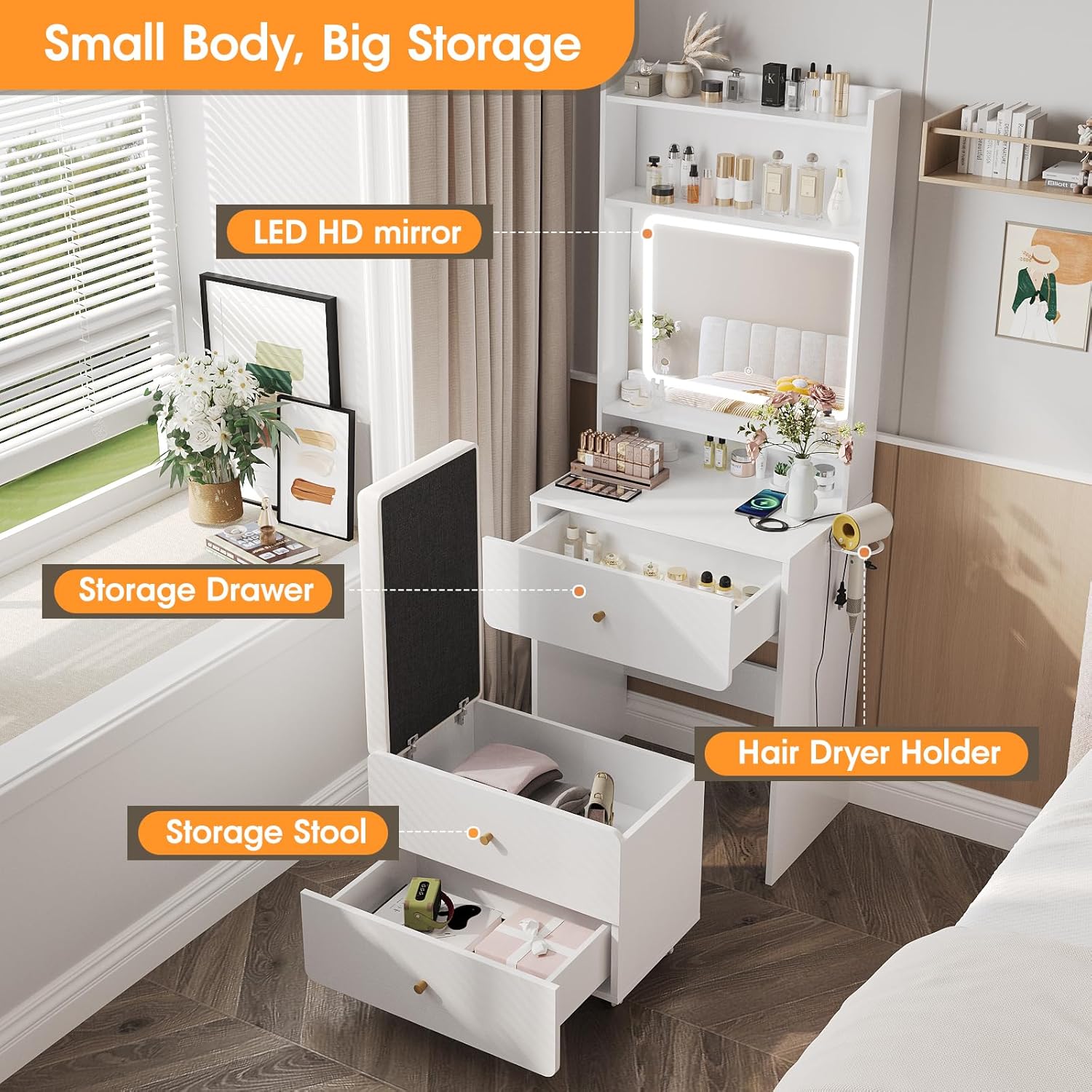 Make Up Vanity Desk with Mirro - Desk Setup White incelemesi ve fiyatı